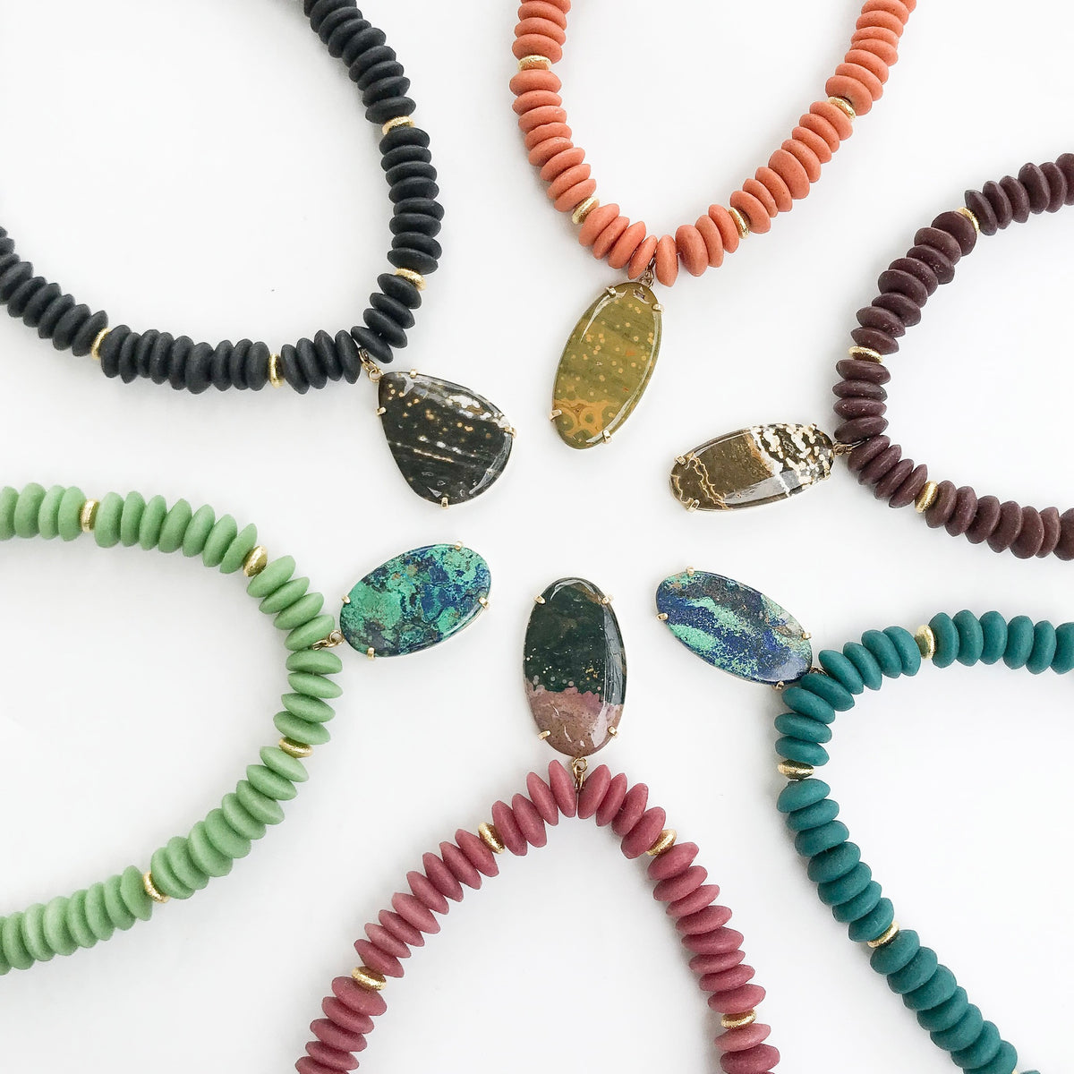 Gemstone Pendant on Heishi Necklae – Virtue Jewelry Design