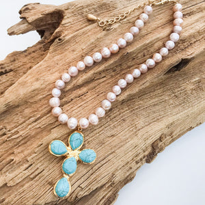 Jumbo Freshwater Pearl Cross on Potato Pearls