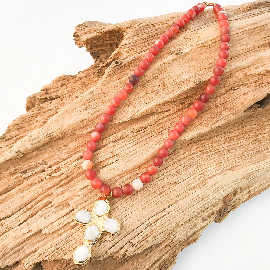Gemstone Cross on 8mm Gemstone Necklace