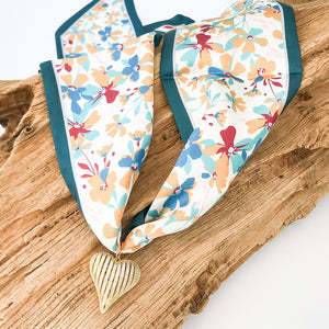Ribbon CZ Heart On Scarf Necklace