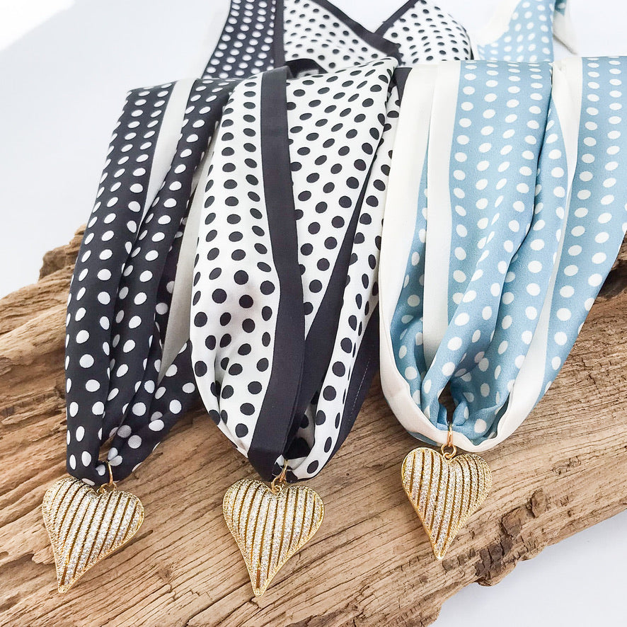 Ribbon CZ Heart On Scarf Necklace