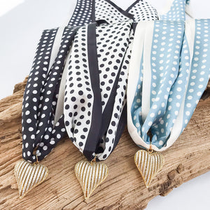 Ribbon CZ Heart On Scarf Necklace