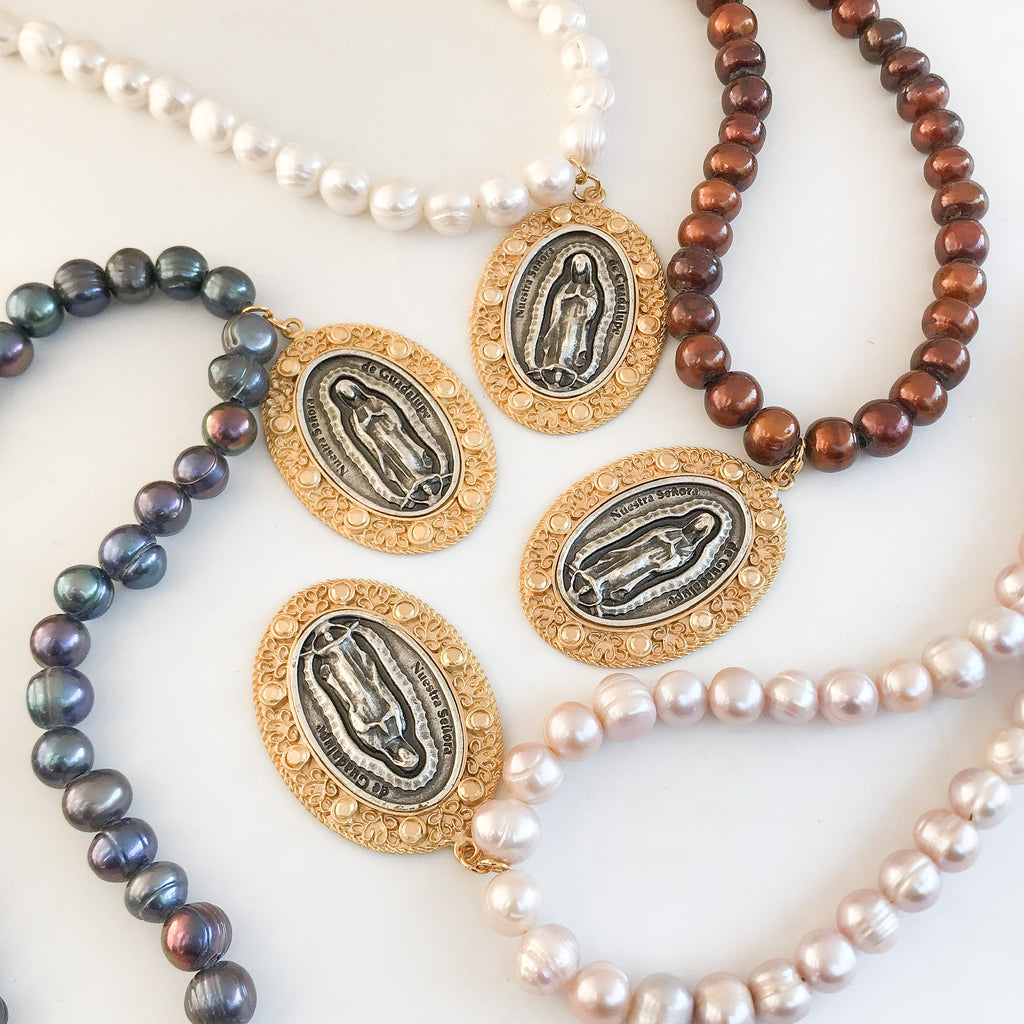 Lady of Guadalupe on Large Pearl Necklace