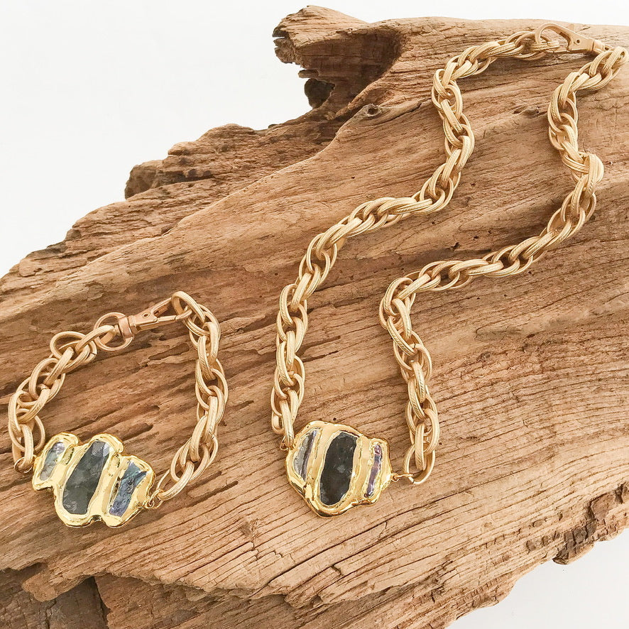 Triple Pearl on Twisted Etched Necklace