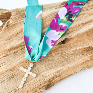 Large Rhinestone Cross on Scarf Necklace