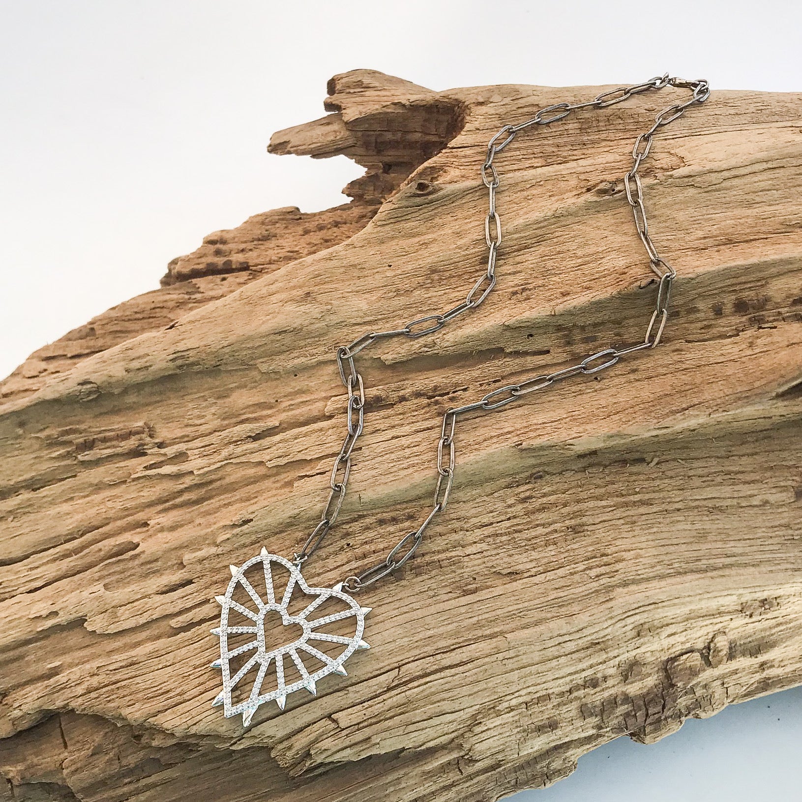 Studded CZ Heart on Large Paperclip