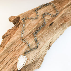 Long Pearl Trimmed Heart on Etched Chain