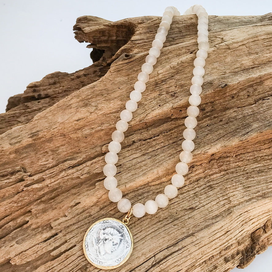 Vintage Coin on 8mm Gemstone Necklace