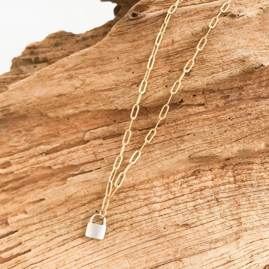 Small Lock on Sm Paperclip Necklace