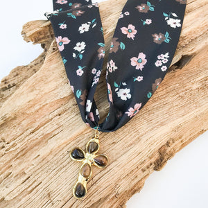 Gemstone Cross on Scarf Necklace