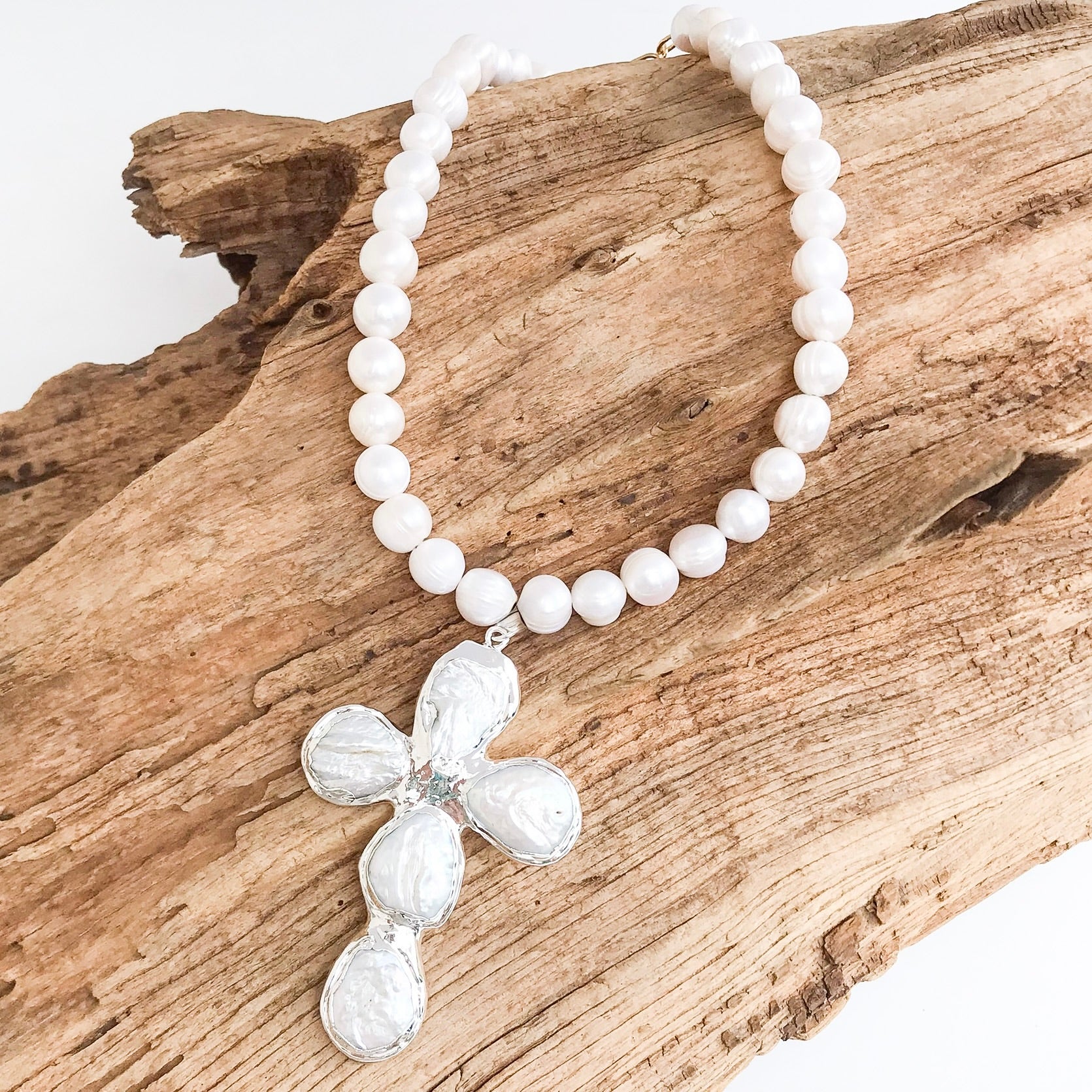 Jumbo Freshwater Pearl Cross on Potato Pearls