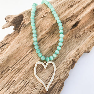 Gemstone Beaded Necklace w/ XL Heart