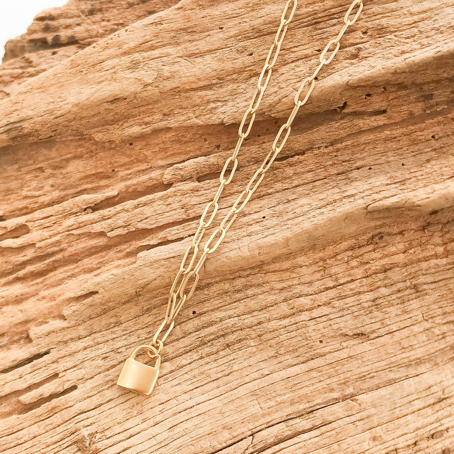 Small Lock on Sm Paperclip Necklace