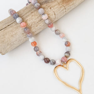Gemstone Beaded Necklace w/ XL Heart