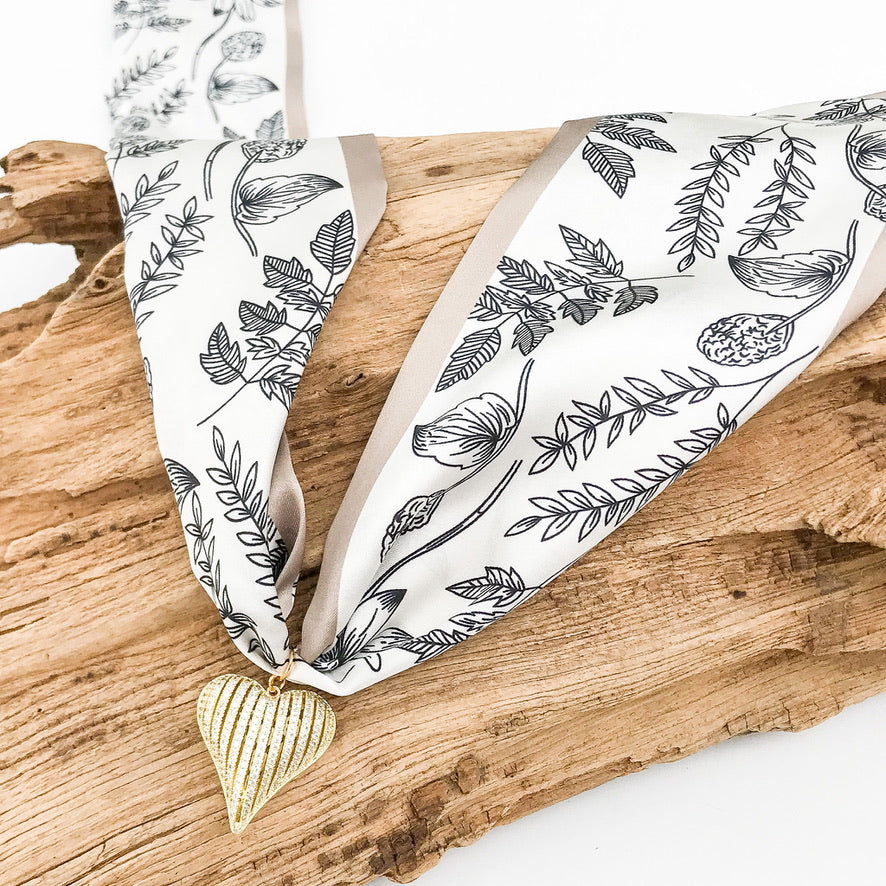 Ribbon CZ Heart On Scarf Necklace