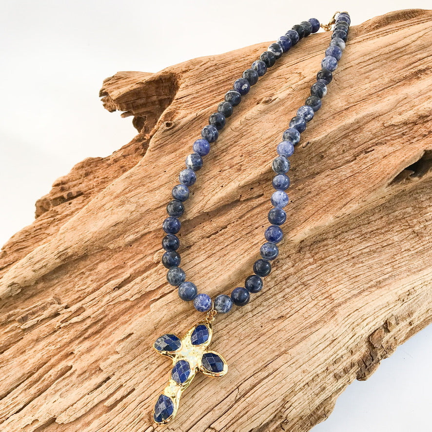 Gemstone Cross on 8mm Gemstone Necklace