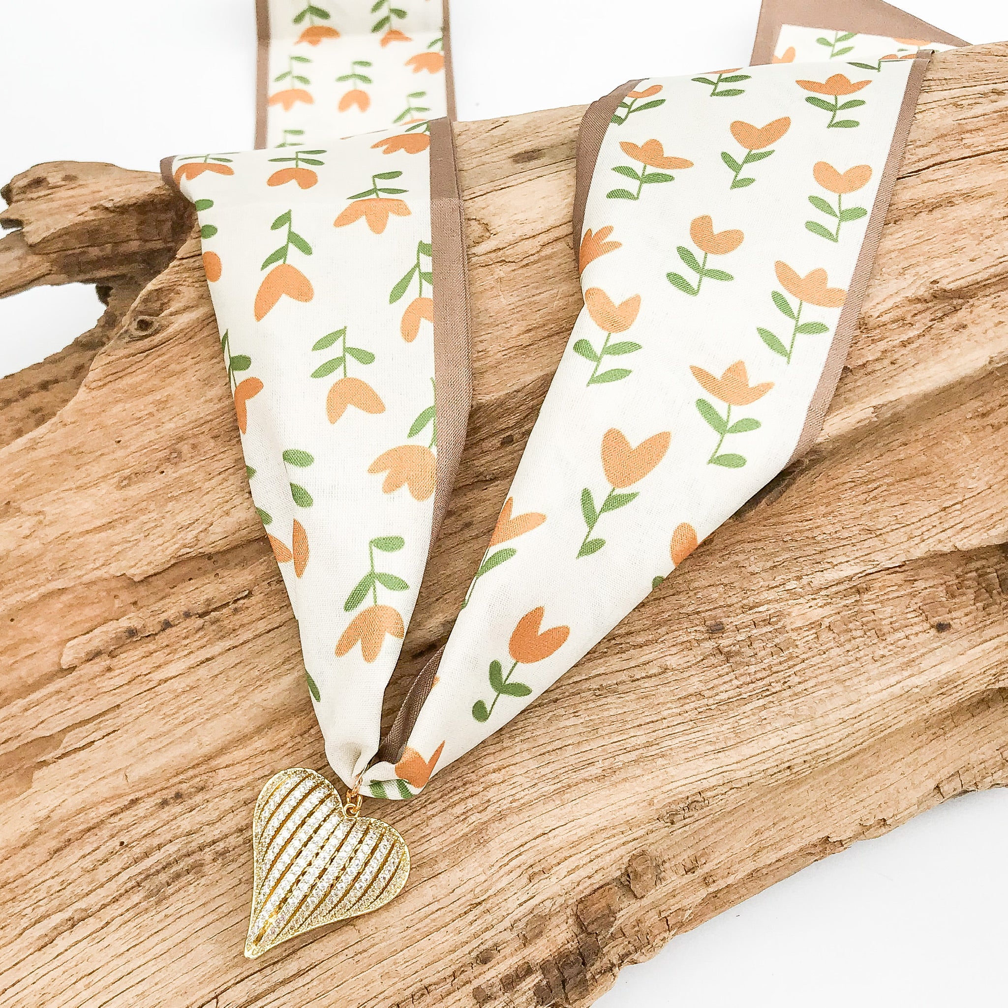 Ribbon CZ Heart On Scarf Necklace