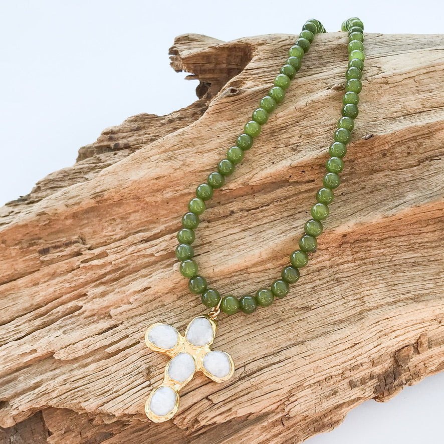 Gemstone Cross on 8mm Gemstone Necklace