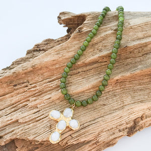 Gemstone Cross on 8mm Gemstone Necklace