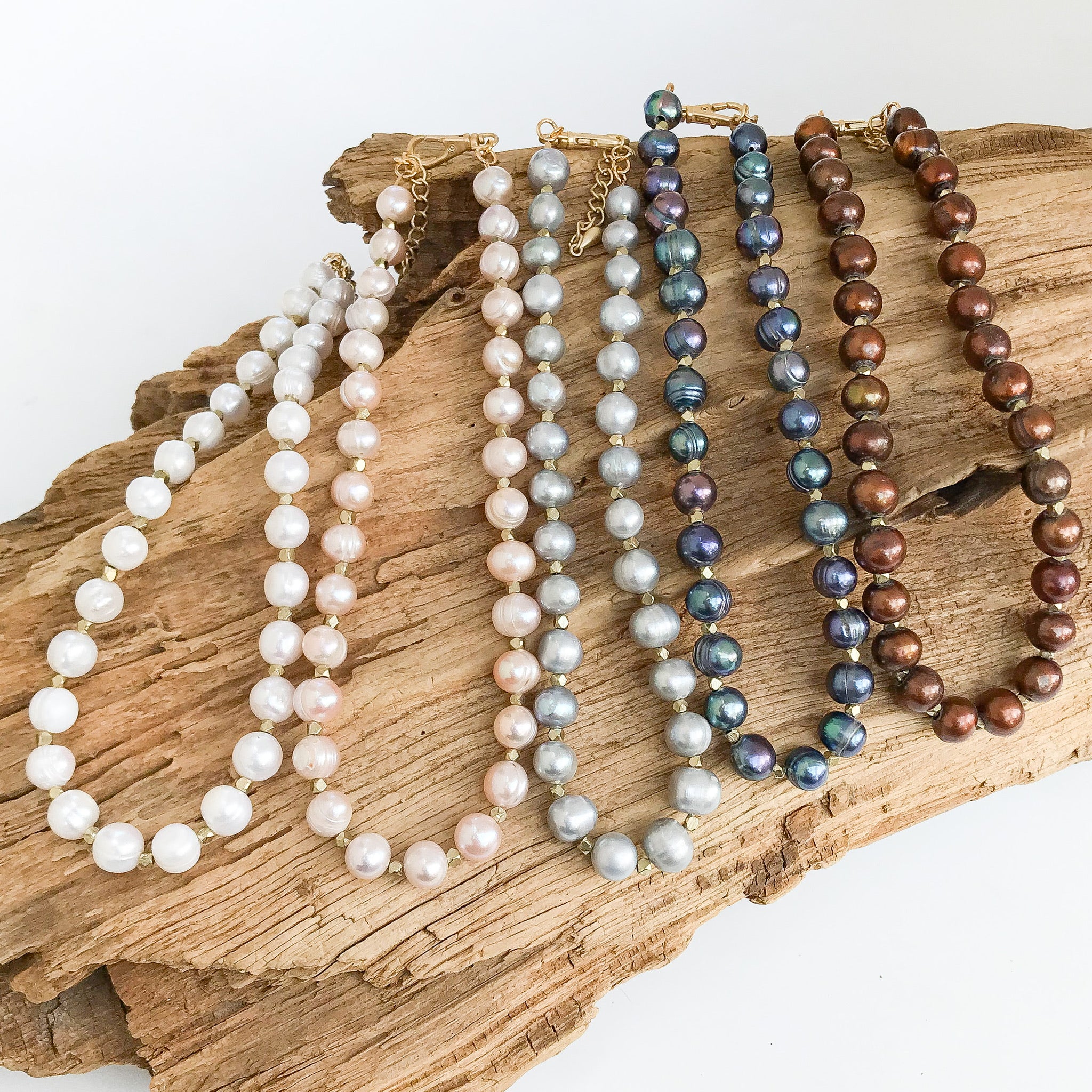 Potato Pearl Nugget Brass Necklace