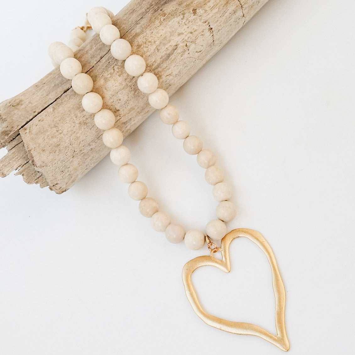 Gemstone Beaded Necklace w/ XL Heart