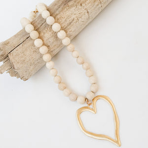 Gemstone Beaded Necklace w/ XL Heart