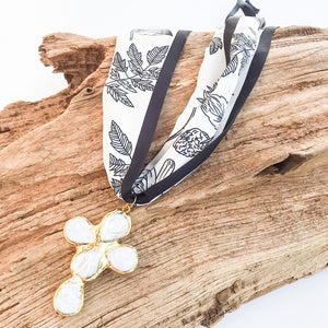 Esther Pearl Cross on Scarf Necklace