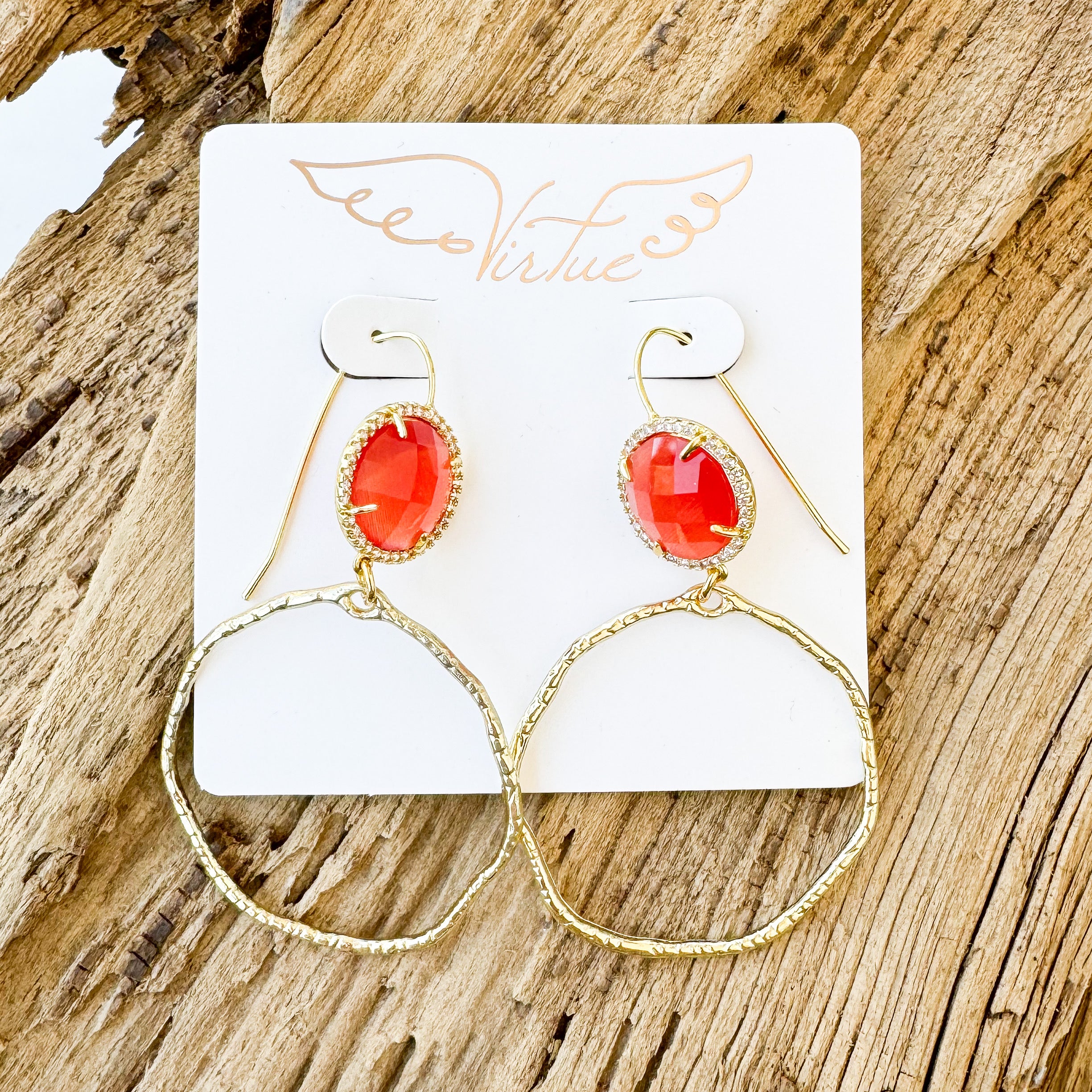 Gemstone Bezel Earrings w/ Branch Hoop