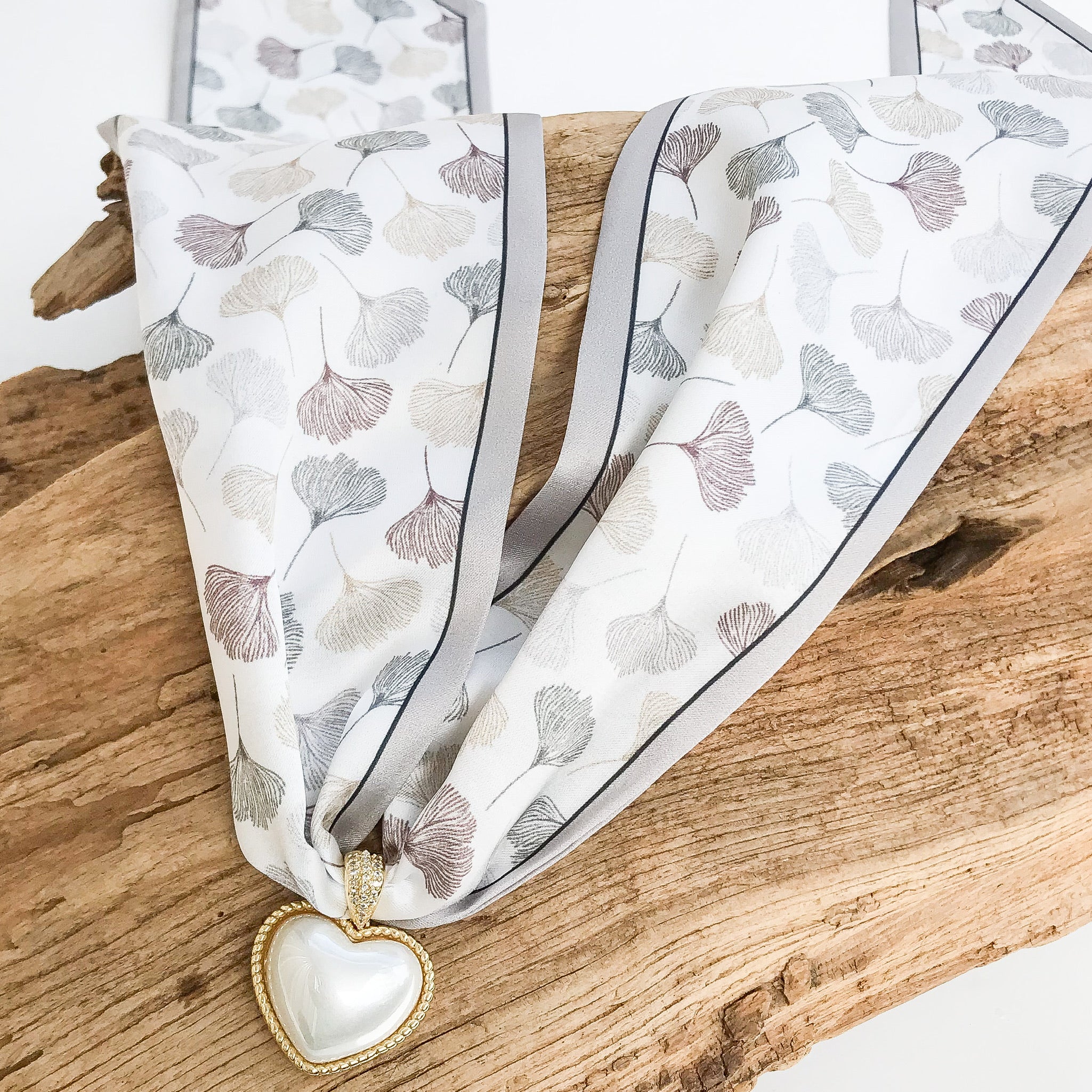 Puff Pearl Heart on Scarf Necklace
