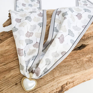 Puff Pearl Heart on Scarf Necklace