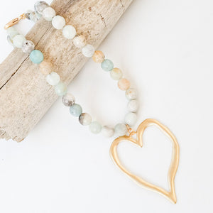 Gemstone Beaded Necklace w/ XL Heart