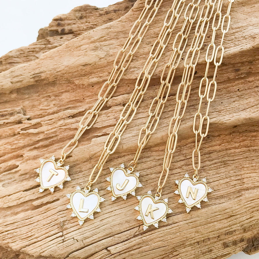 Initial Heart Necklace 16” Large Paperclip