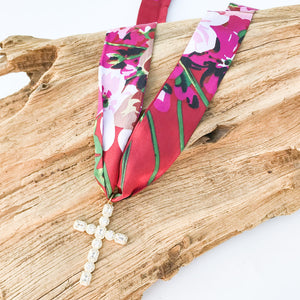 Large Rhinestone Cross on Scarf Necklace