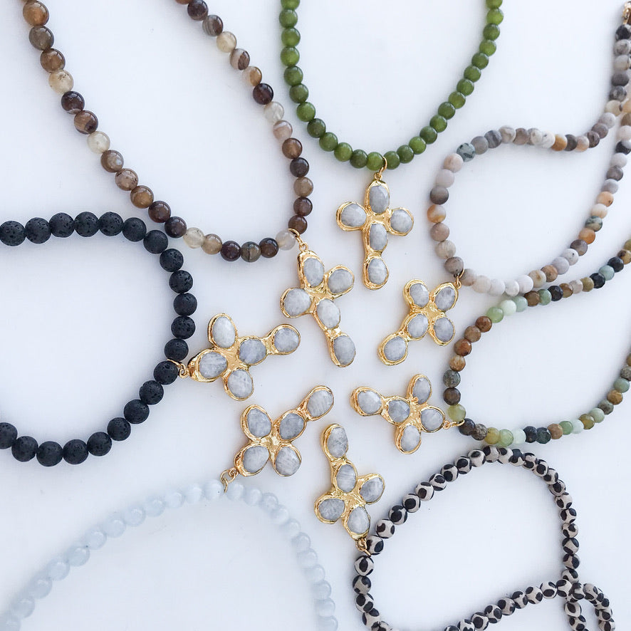 Gemstone Cross on 8mm Gemstone Necklace