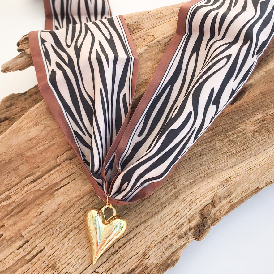 Puff Heart on Scarf Necklace