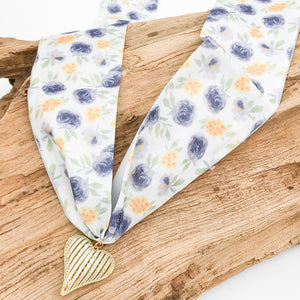 Ribbon CZ Heart On Scarf Necklace