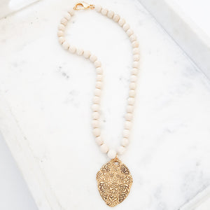 20” Gemstone Necklace w/ Ancient Cross Disc