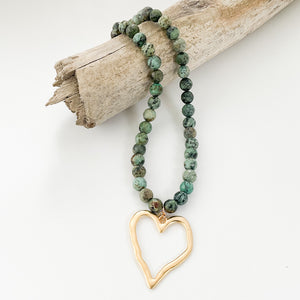 Gemstone Beaded Necklace w/ XL Heart