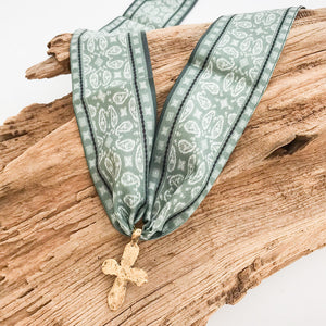 Long Tail Cross on Scarf Necklace