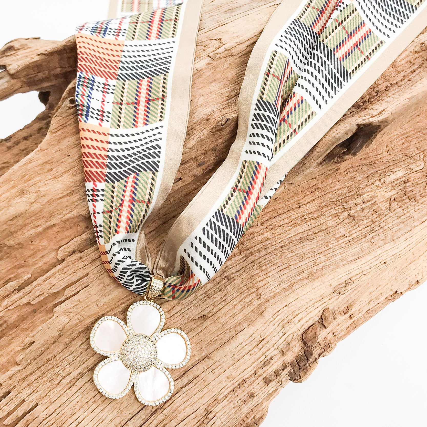 Ornate Flower on Scarf Necklace