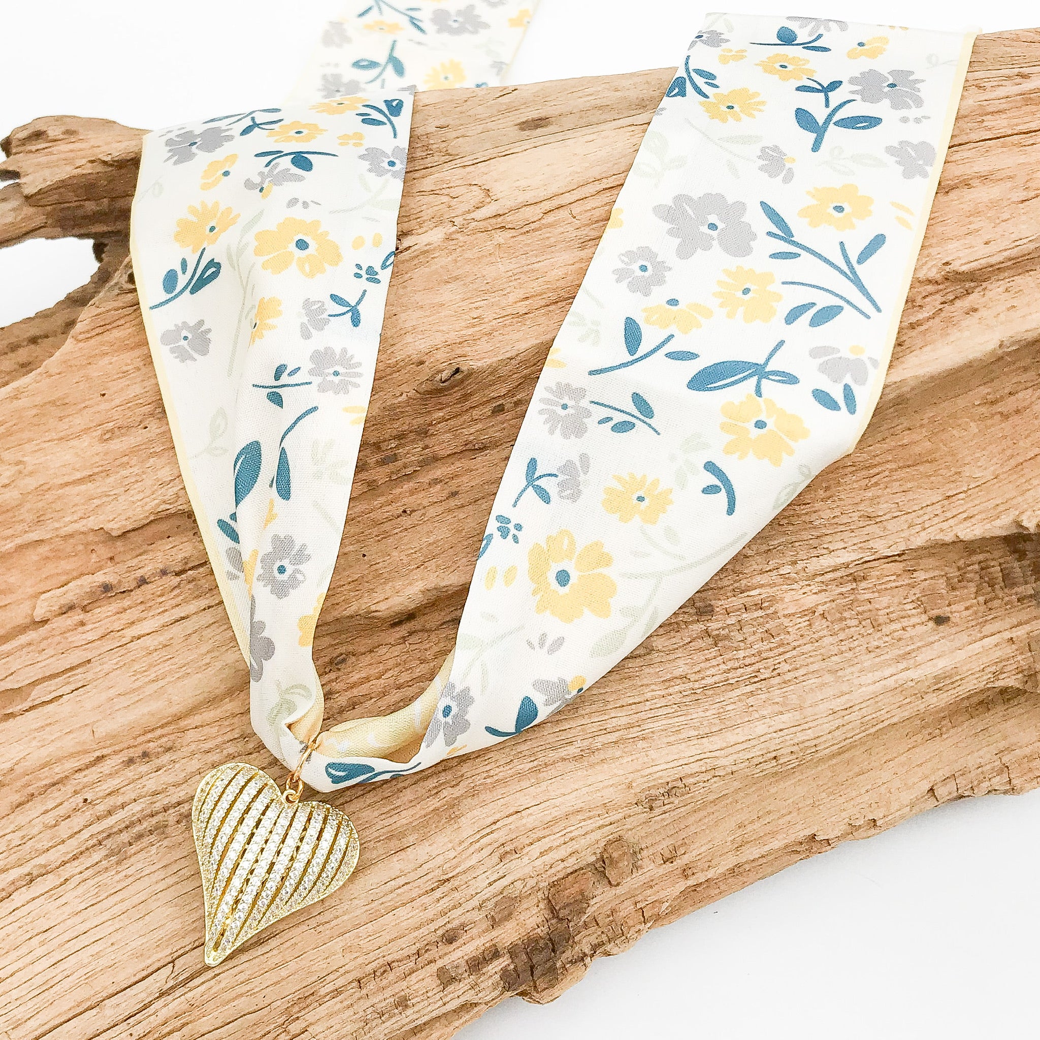 Ribbon CZ Heart On Scarf Necklace