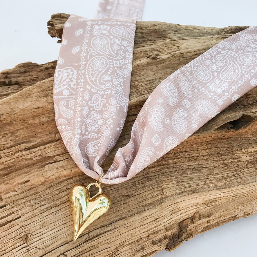 Puff Heart on Scarf Necklace