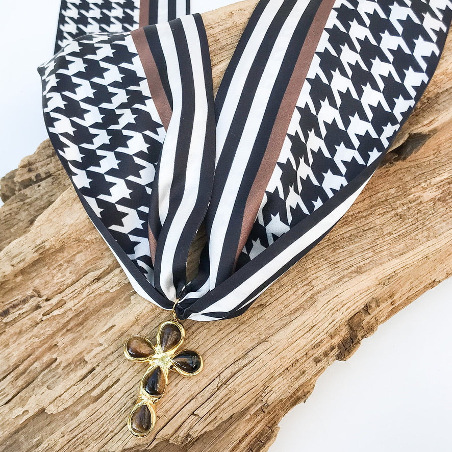 Gemstone Cross on Scarf Necklace
