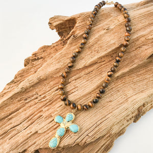Gemstone Cross on 8mm Gemstone Necklace