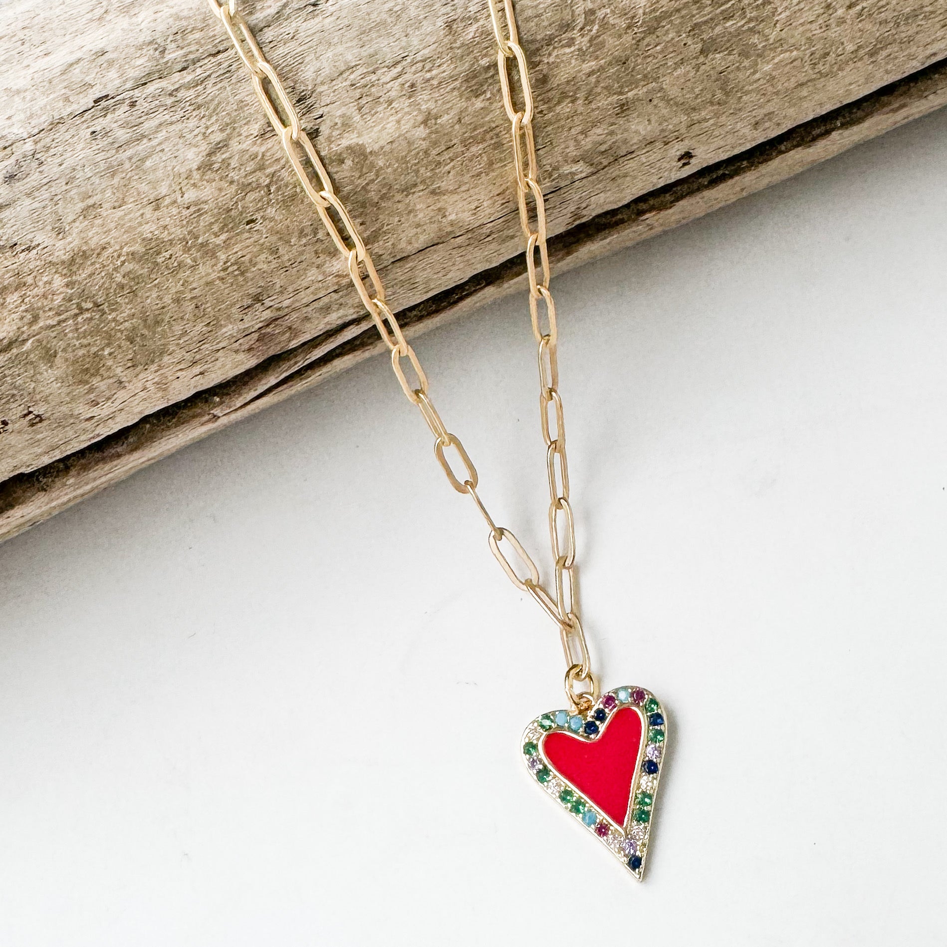 Rainbow Trim Enamel Heart