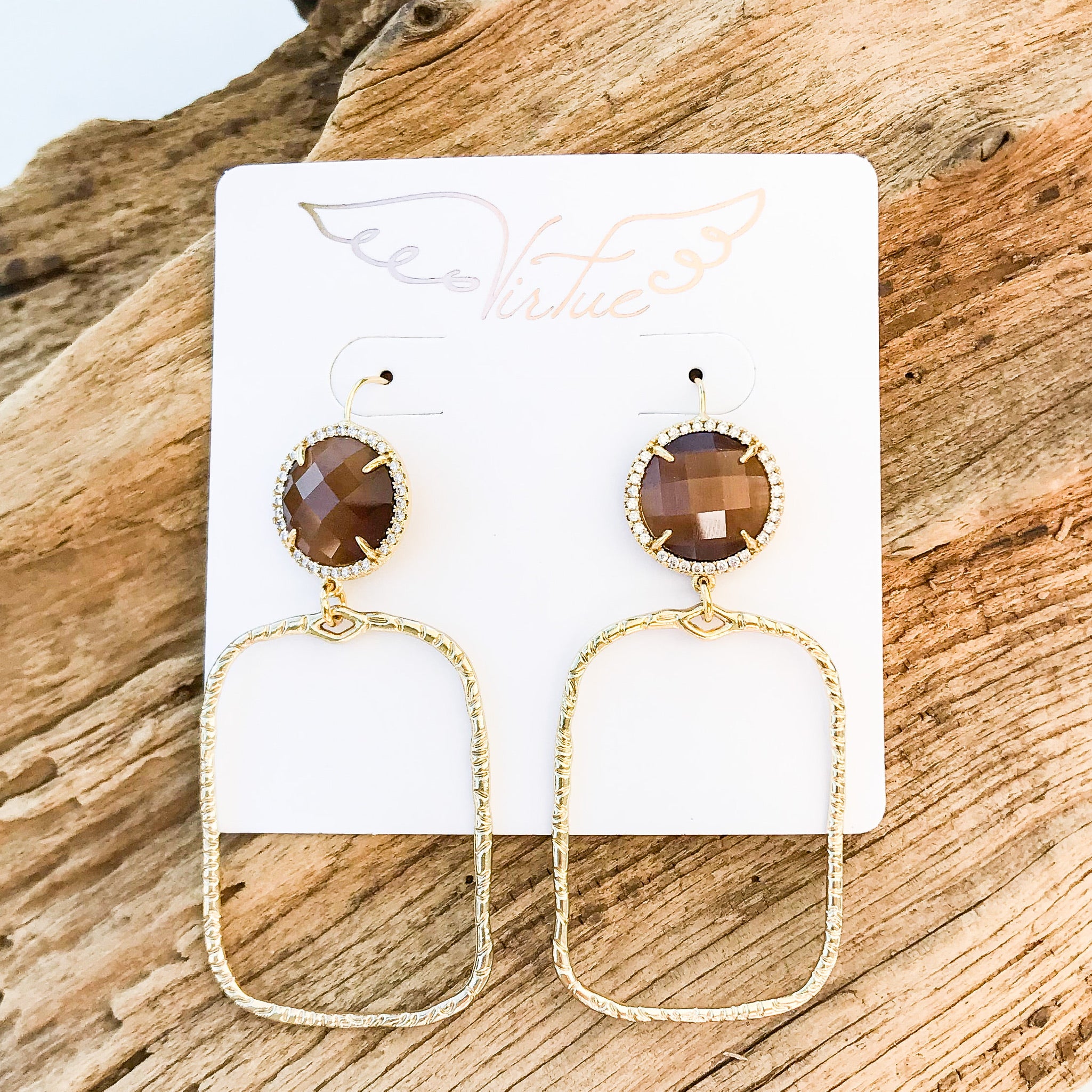 Gemstone Earrings w/ Branch Rectangle