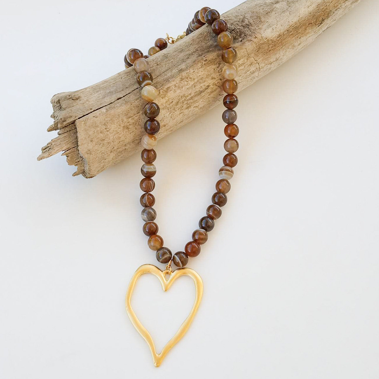 Gemstone Beaded Necklace w/ XL Heart