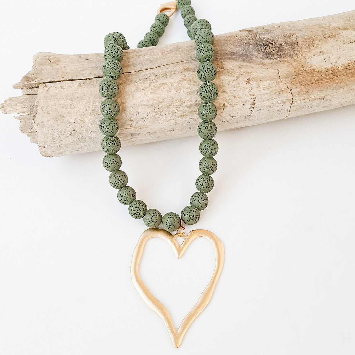Gemstone Beaded Necklace w/ XL Heart