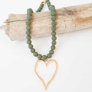 Gemstone Beaded Necklace w/ XL Heart