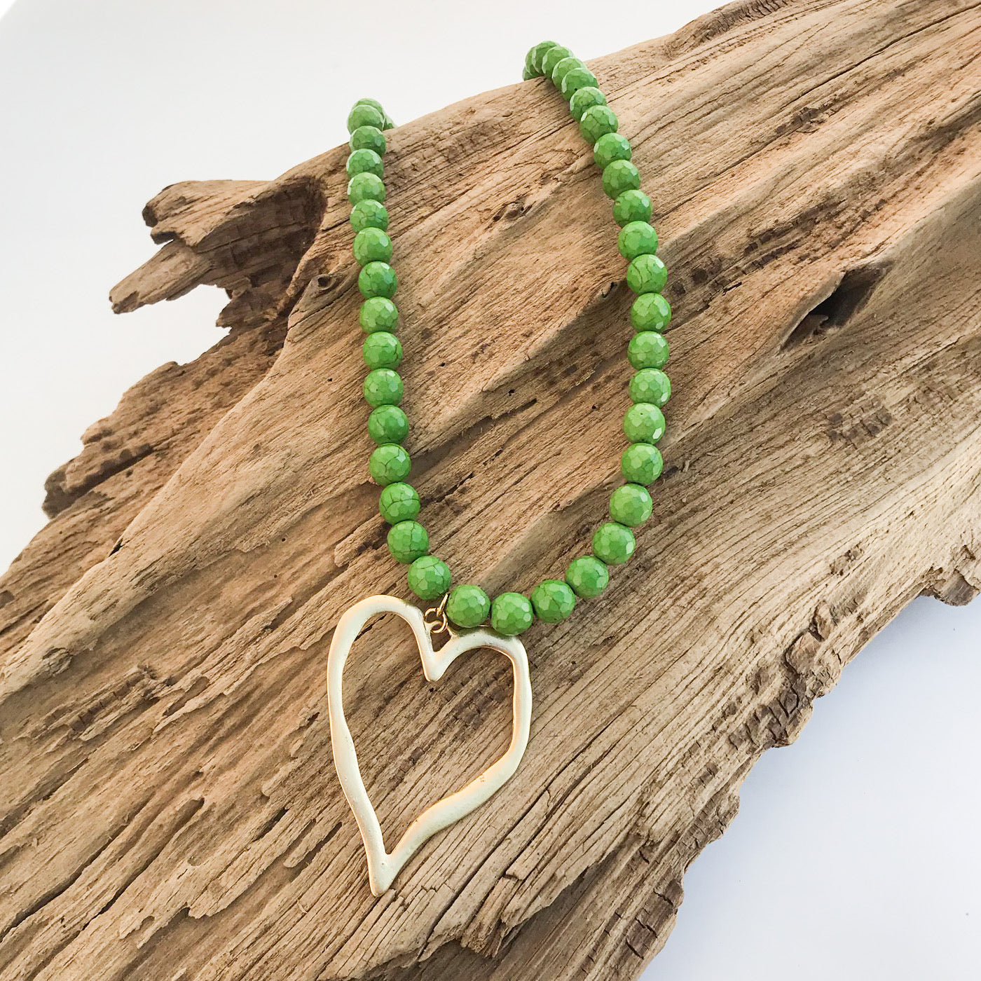 Gemstone Beaded Necklace w/ XL Heart